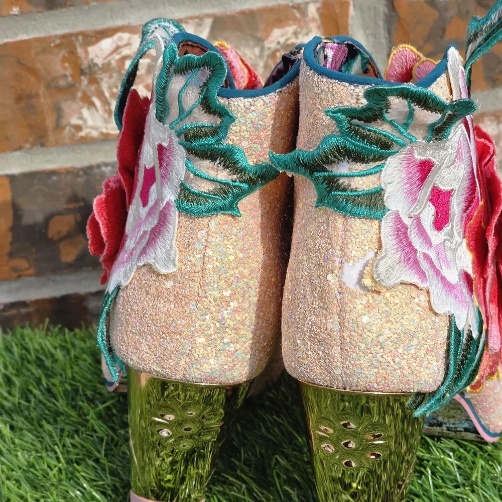 Irregular Choice Rows Garden Heel Ankle Boots Pink Multi-Color Glitter 11.5 - Picture 3 of 7